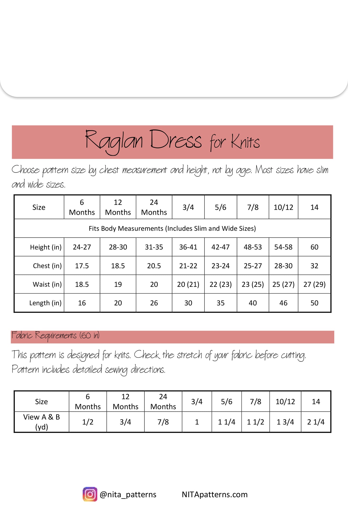PDF Raglan Dress Sewing Pattern | Girls Maxi Dress Pattern for Knits | NITApatterns