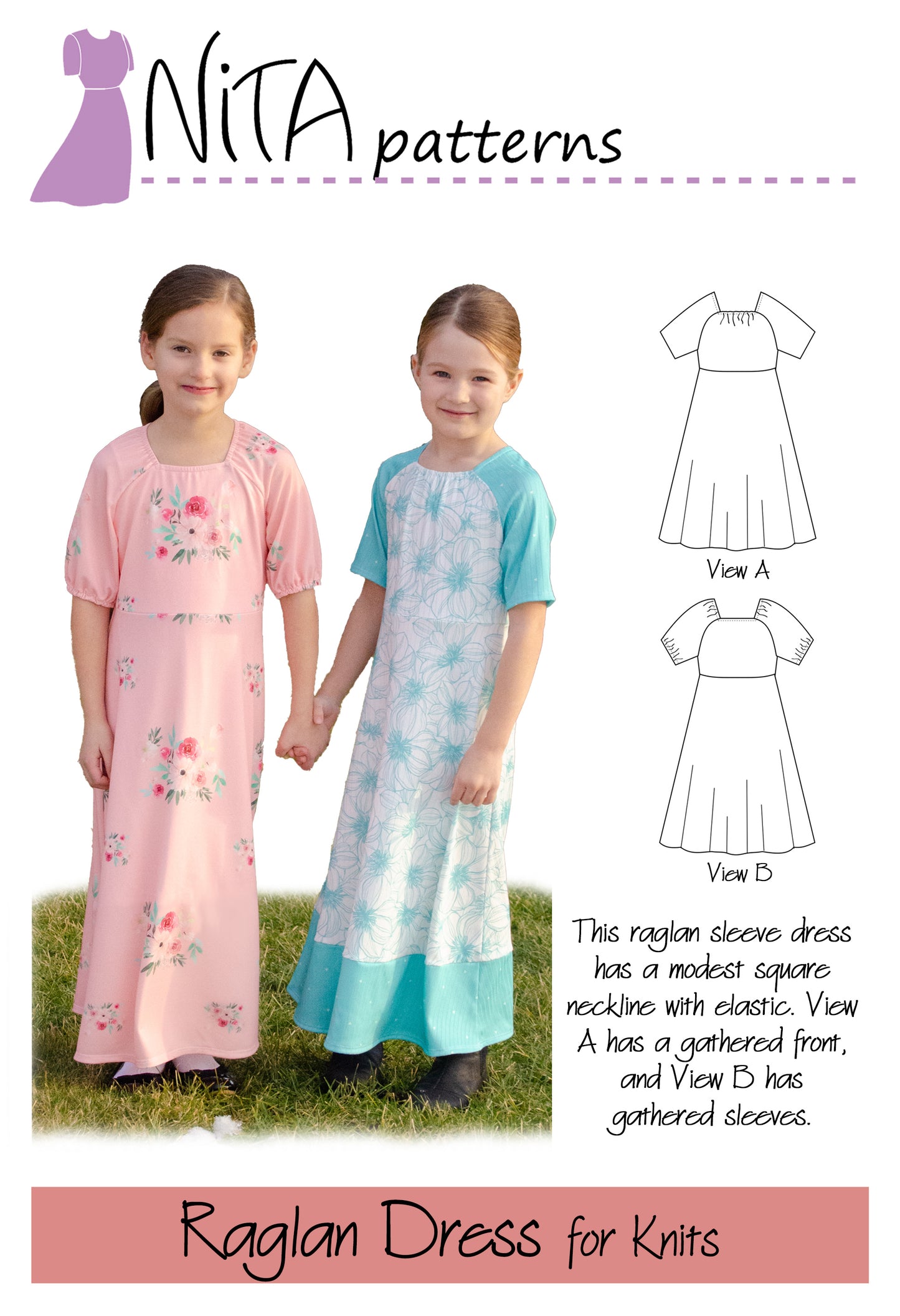 PDF Raglan Dress Sewing Pattern | Girls Maxi Dress Pattern for Knits | NITApatterns