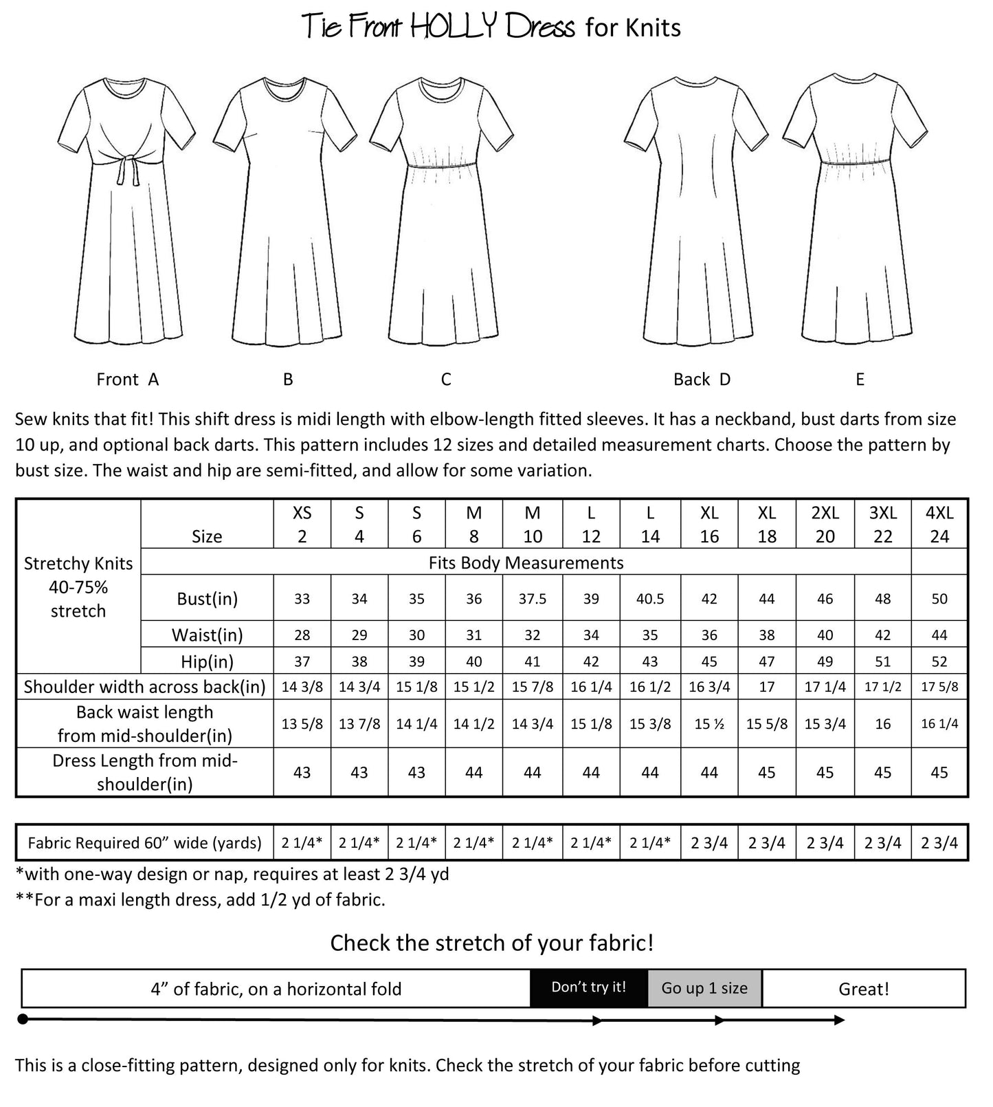 PDF Holly Shift Dress Sewing Pattern| Womens Modest Dress Pattern | Tie Front Knit Dress| Twist Front | NITA patterns