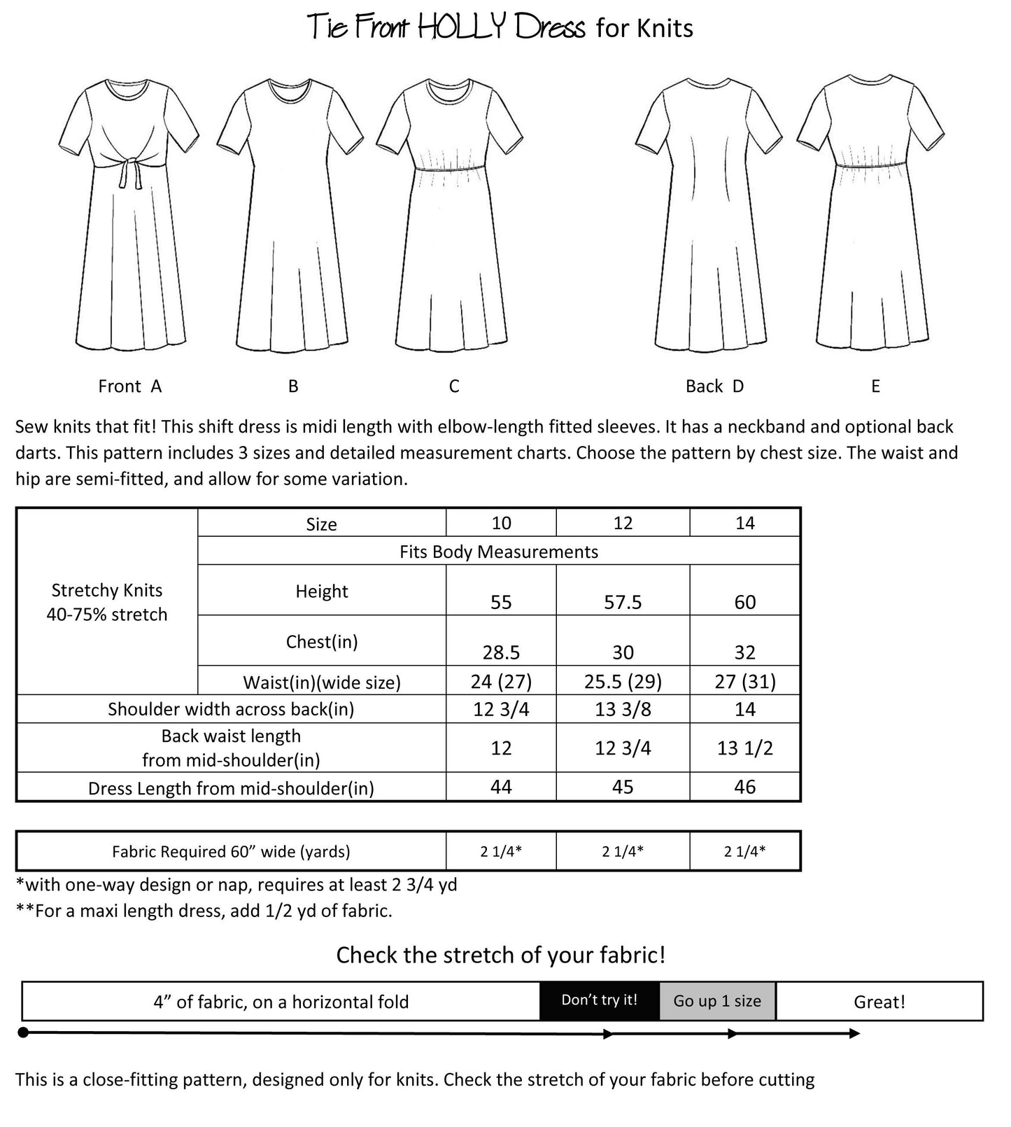 Girls Holly Shift Dress Sewing Pattern| Tie Front Dress Pattern | Beginner Knit Dress| NITA patterns