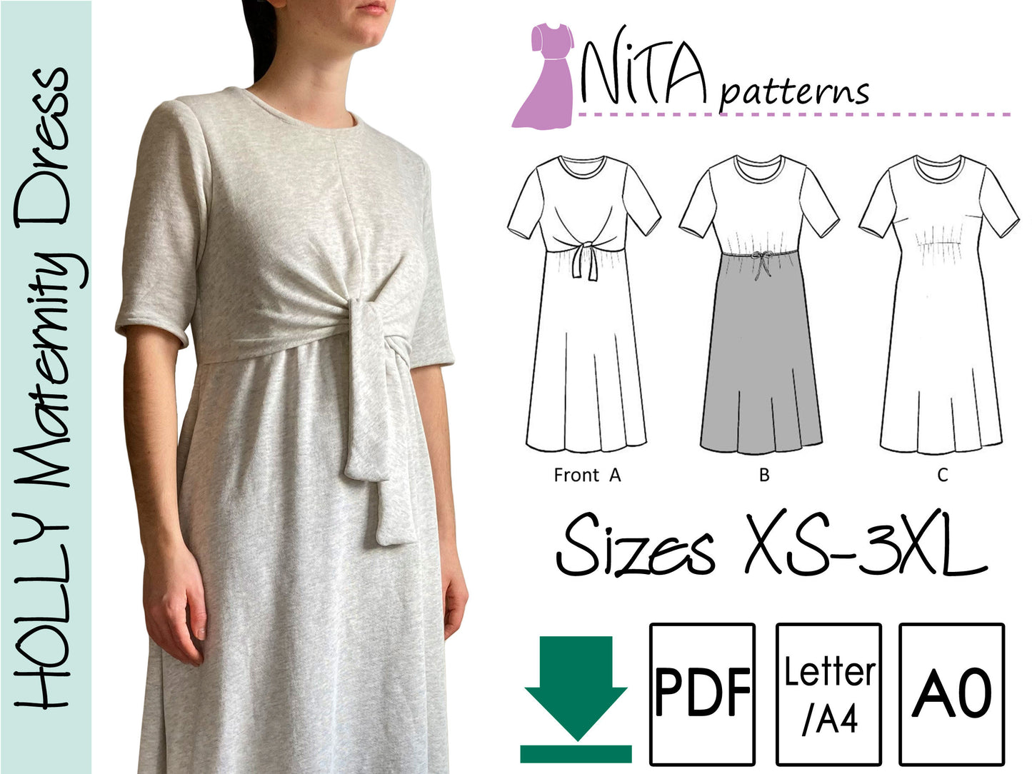 PDF Maternity Holly Shift Dress Sewing Pattern| Womens Modest Dress Pattern | Knit Dress| NITA patterns