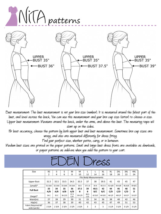 EDEN Add-on: Small and Large Bust paper patterns: for wovens - NITA patterns