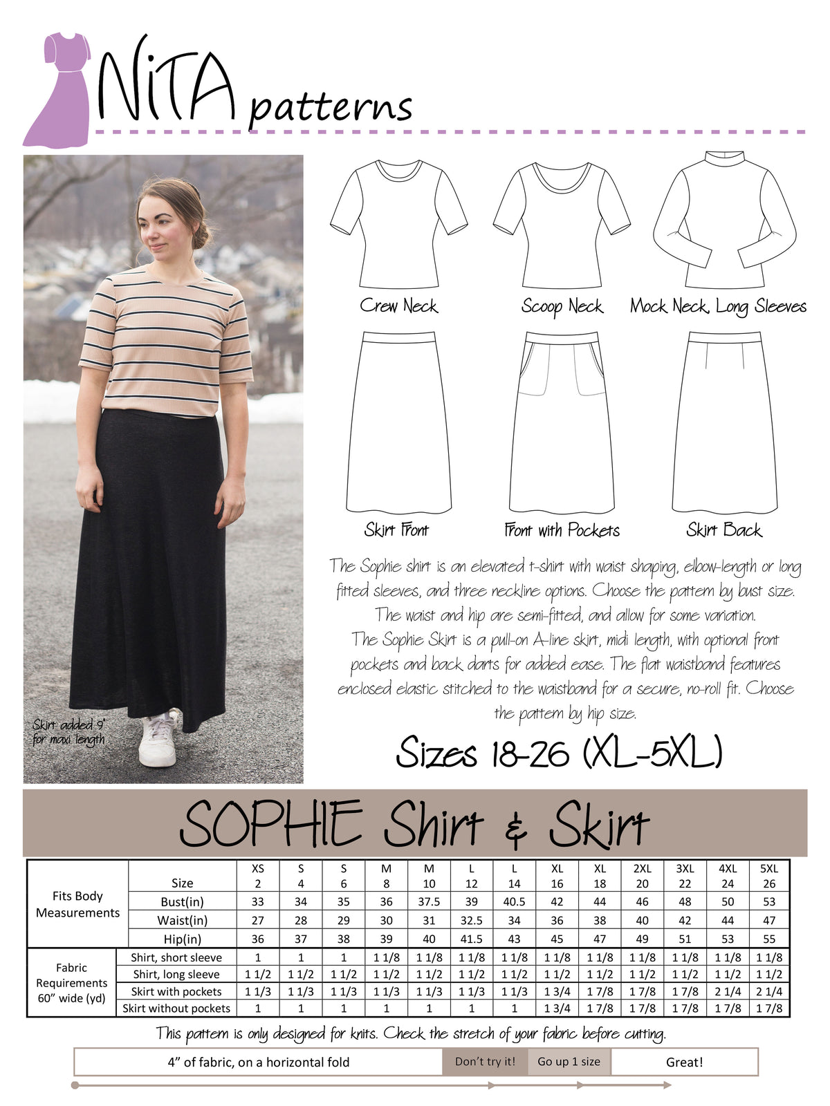 PDF Sophie Shirt & Skirt Sewing Pattern -  NITA patterns