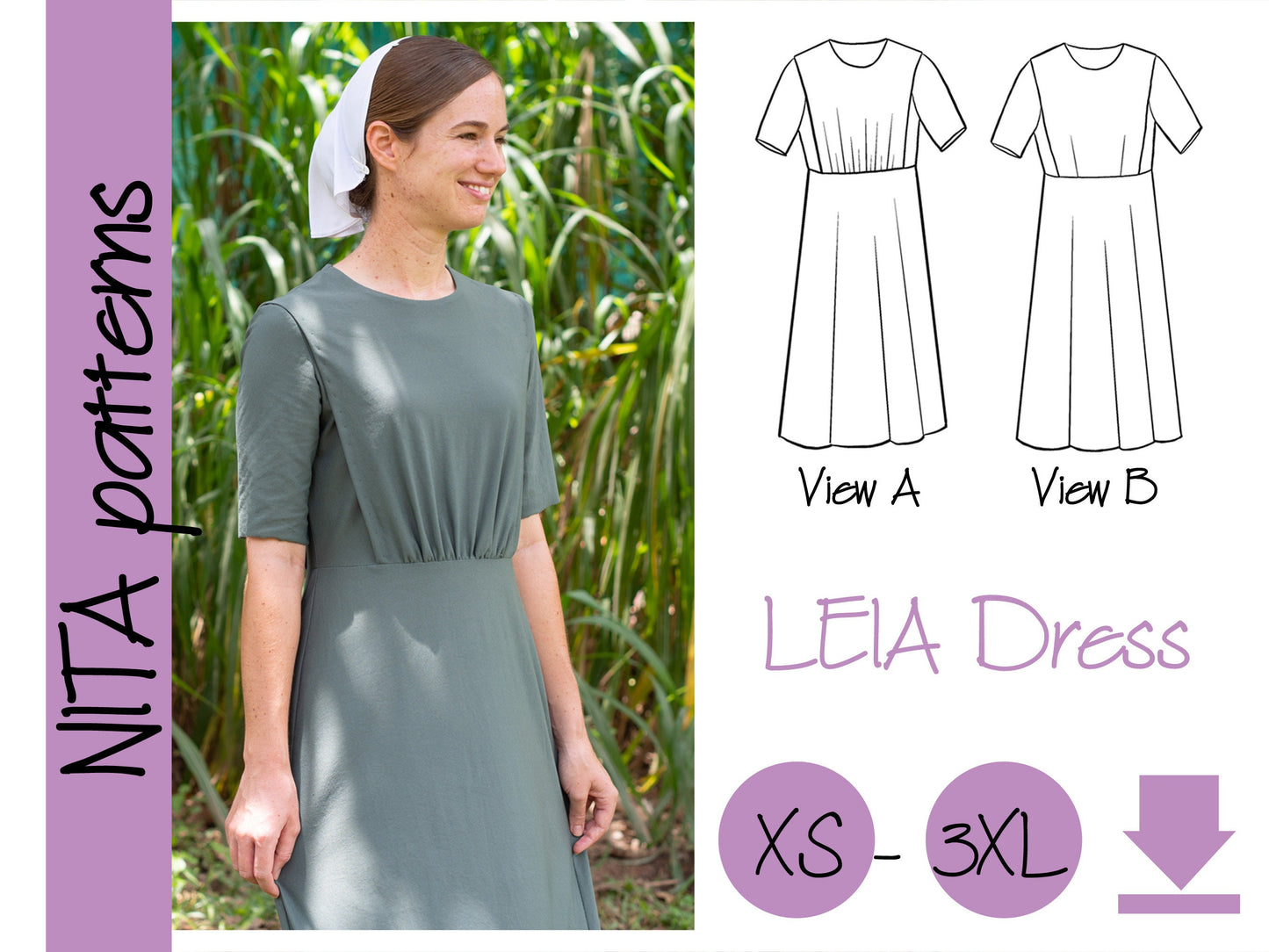 PDF Leia Cape Dress Sewing Pattern| Womens Modest Dress Pattern | Knit Dress|  NITA patterns