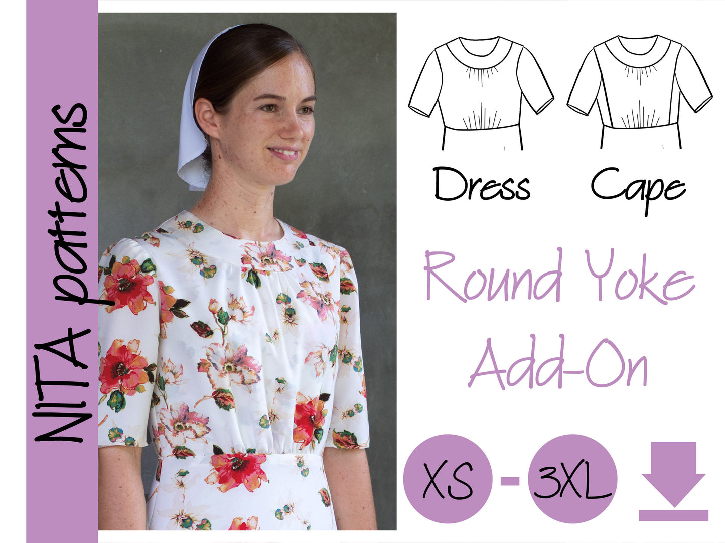 PDF Round Yoke Dress Pattern Add-On | Women's Modest Dress, Cape Dress