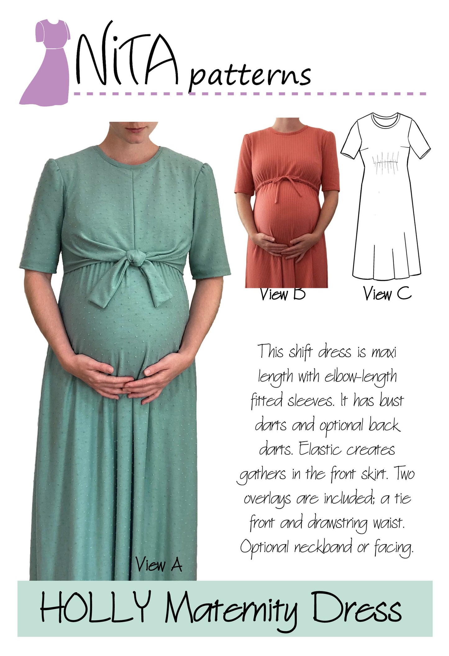 Maternity Holly Shift Dress Sewing Pattern| Womens Modest Dress Pattern | Knit Dress|  NITA patterns